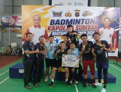 Tim Badminton Polda Sumsel Juara 1 Kapolda Sumbar Open 2026 Kategori Antar Instansi–Swasta